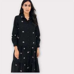 Annah Hariri SHEREEN MAXI DRESS button down with SASH LONG SLEEVE IN black